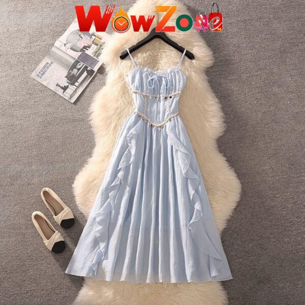 Sleeveless Skirt with Stone + Knitted Shirt - Sky blue - Image 1