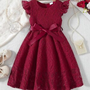 Bow tied netted baby dress - Maroon