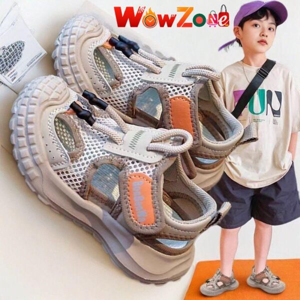 Boys Mesh Sporty Sandal - Beige - Image 1
