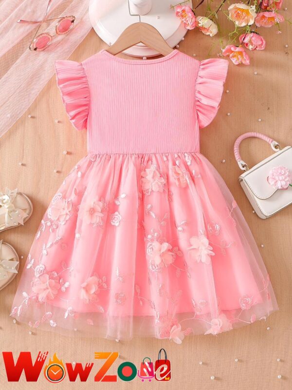 Rose Printed netted baby dress - Pink - Image 1