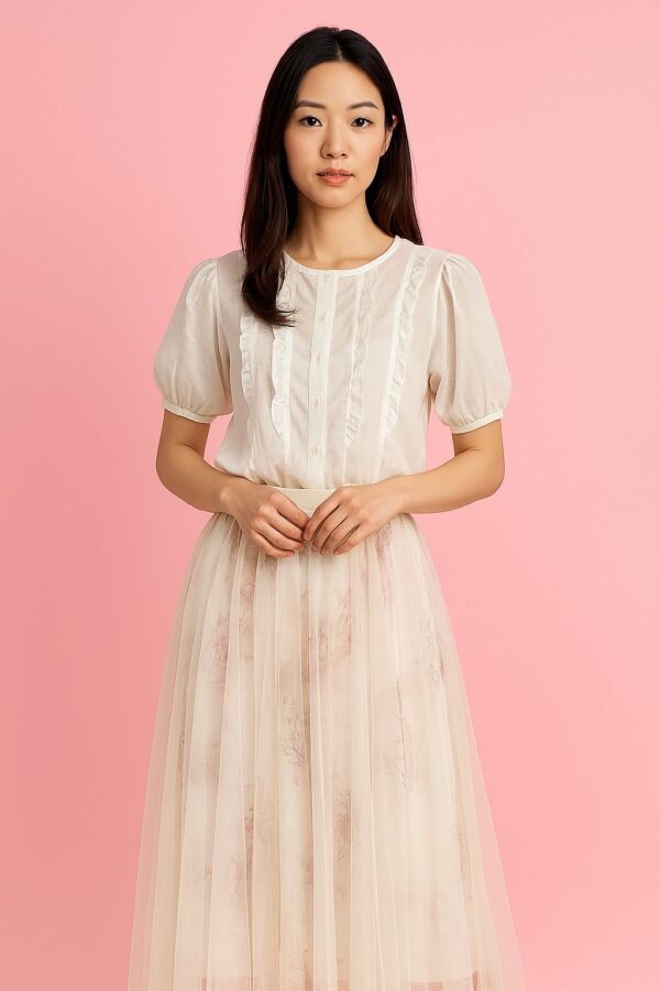 Floral Skirt & Tops for Ladies - Pink-White - Image 1