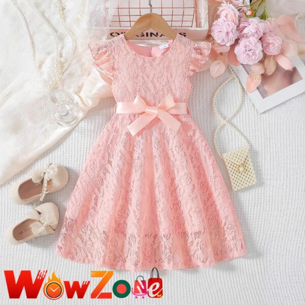 Bow tied netted baby dress - Pink - Image 1